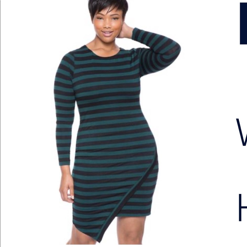 Eloquii stripe black/green dress asymmetrical hem